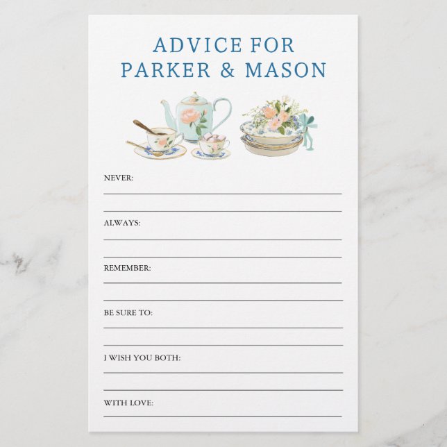 Bridal Shower Tea Party Advice and Game (Devant)