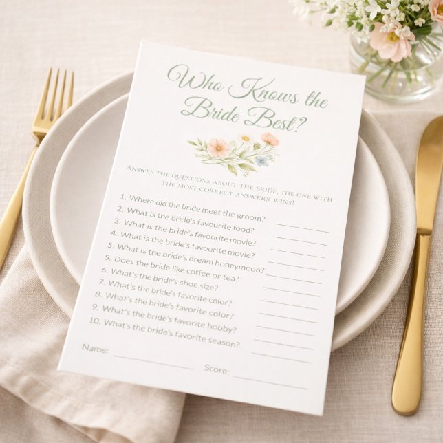 Bridal Shower Wildflower Who Knows the Bride Game (Créateur téléchargé)