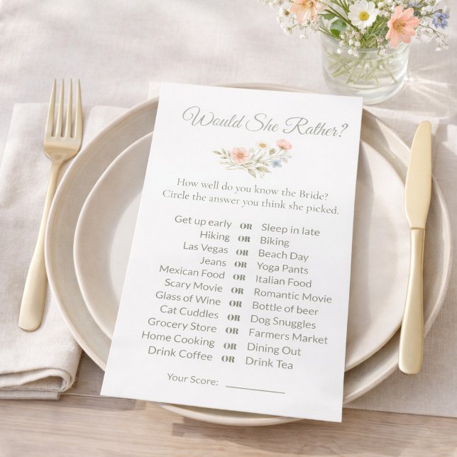 Bridal Shower Wildflower Would She Rather Game (Créateur téléchargé)