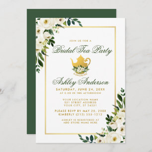 Bridal Tea Party Floral Green Gold Invitation GB
