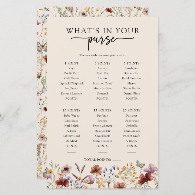 Bridal What's In Your Purse Game (Devant / Derrière)
