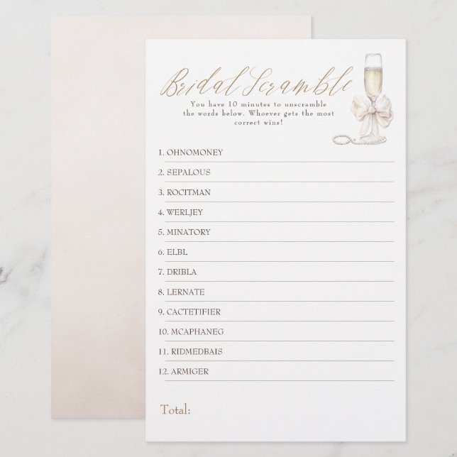 Bridal Word Scramble Fun Bridal Shower Game Card (Devant / Derrière)