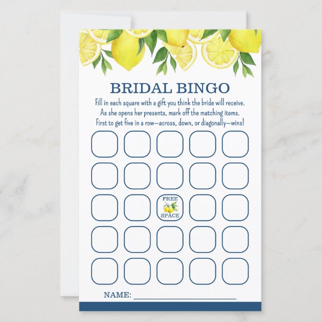 Bride Bingo Lemon Fête des mariées Jeu (Devant)