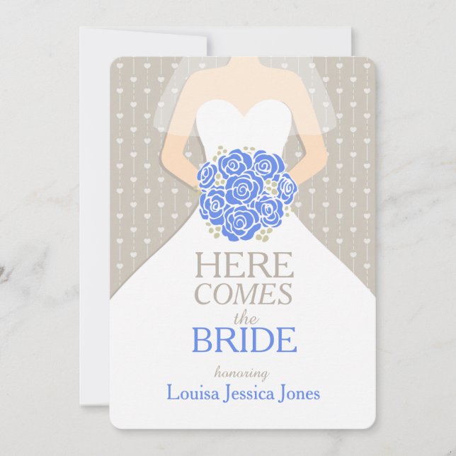Bride bleu bouquet graphique nuptiale invitation (Devant)