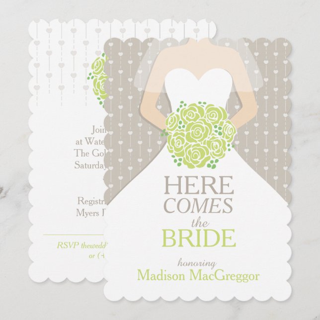 Bride bouquet vert graphique nuptiale invitation (Devant / Derrière)