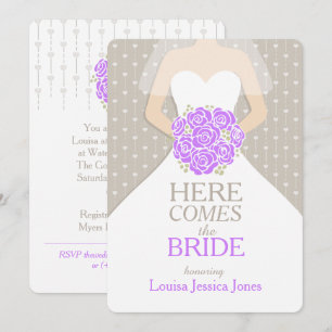 Bride bouquet violet graphique invitation douche n