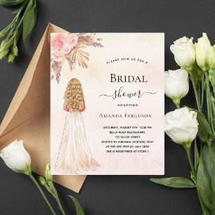 Bride douche mariée rose pampas invitation budgéta