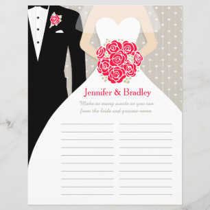 Bride Fête des mariées Mot Jeu robe rose rouge ros