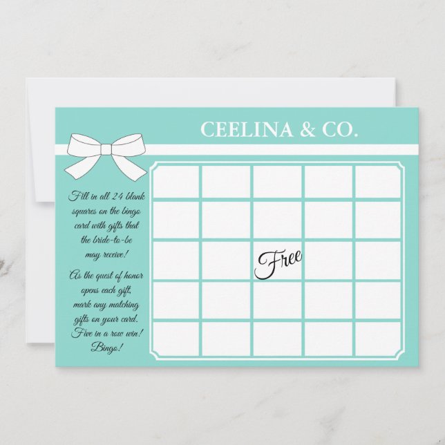 BRIDE Glam & Bling Douche Party Bingo Card (Devant)