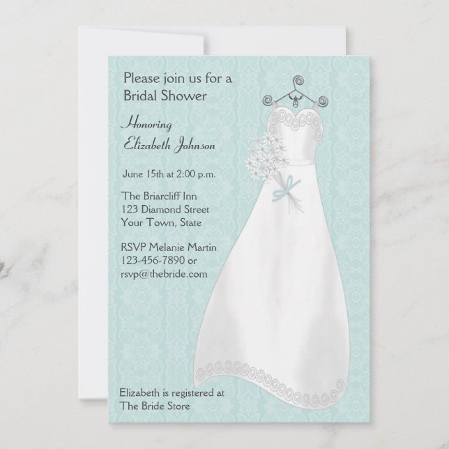 Bride Gown, Blue Lace-look Invitation (Devant)
