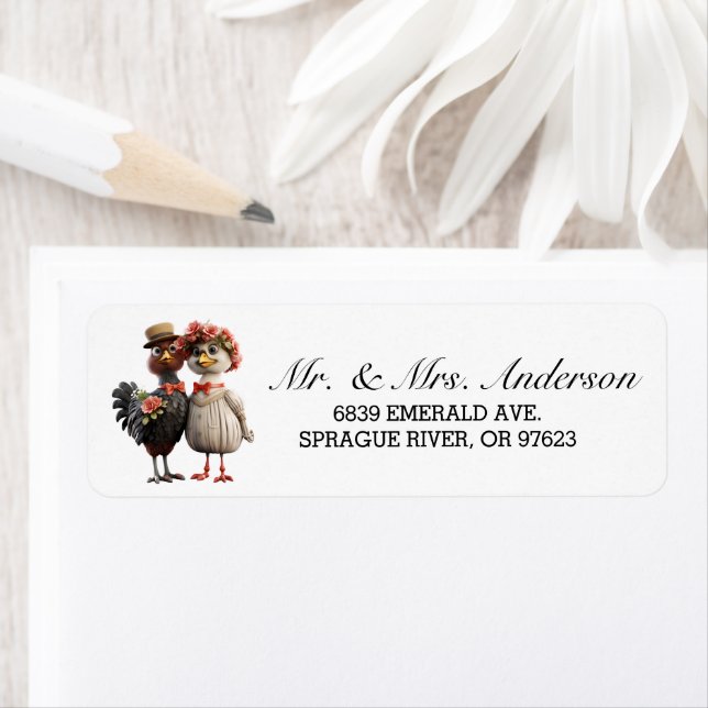 Bride Groom Bird Couple Étiquette de adresse (En situation)