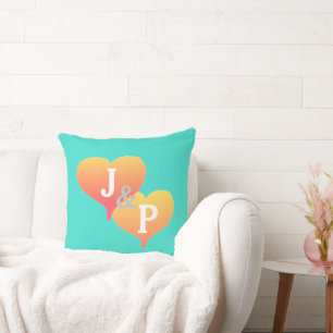 Bride Groom Coral Turquoise Coussin réversible