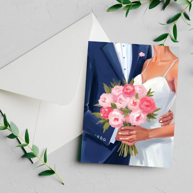 Bride & Groom Wedding Bouquet Watercolor Card (Créateur téléchargé)