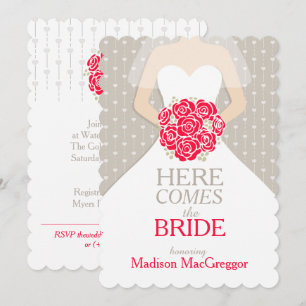 Bride rouge bouquet graphique nuptiale invitation