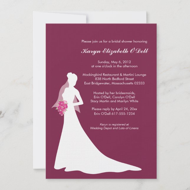 Bride rougissante - Invitations de douche nuptiale (Devant)