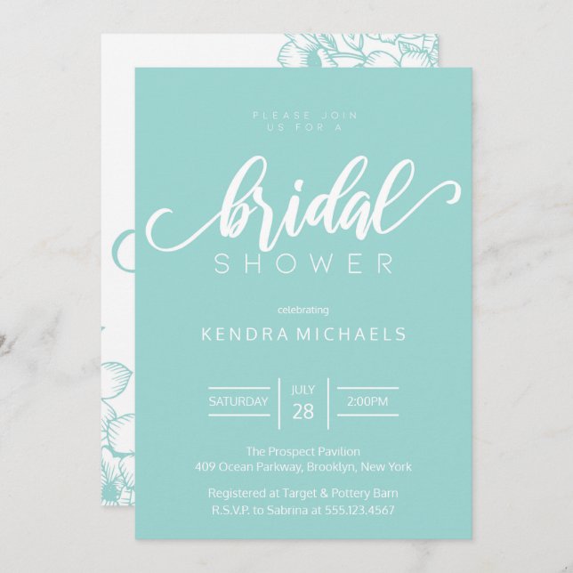 Bride To Be, Aqua Blue Bridal Shower Invitations (Devant / Derrière)