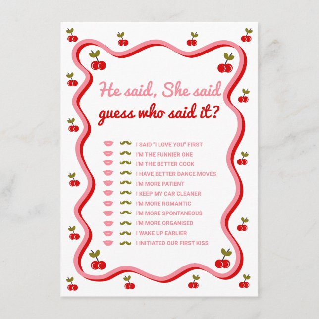 Bride vs Groom Retro Cherry douche Carte de jeu (Devant)