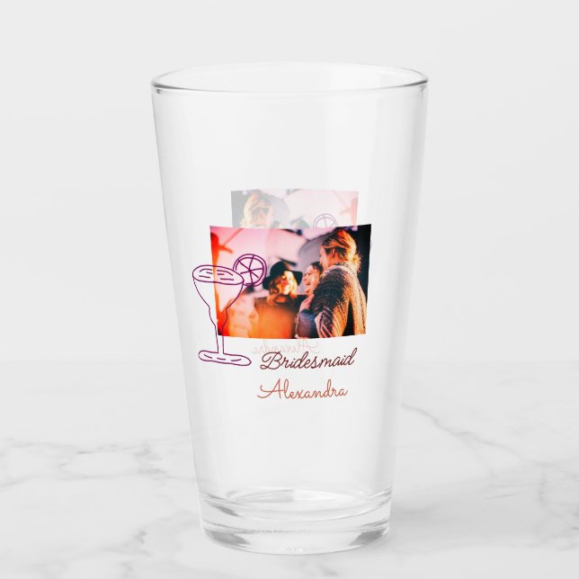Bridesmaid ajouter nom image cocktail verre corail (Devant)