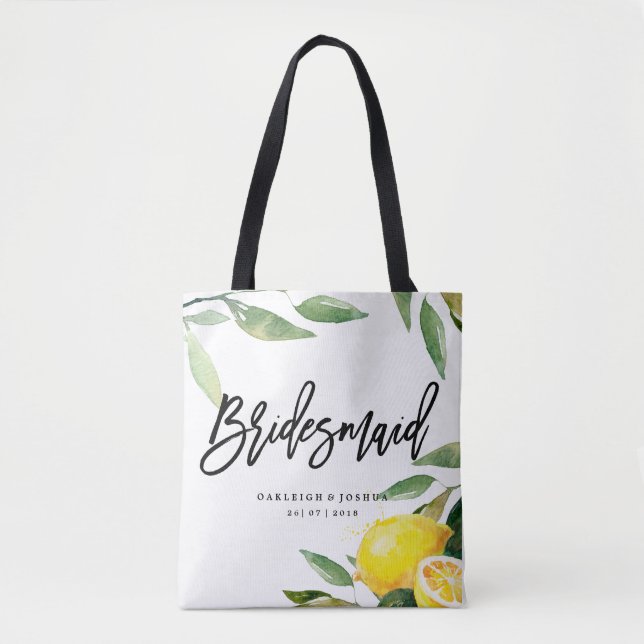 Bridesmaid Aquarelle Citron Mariage Sac fourre-tou (Devant)