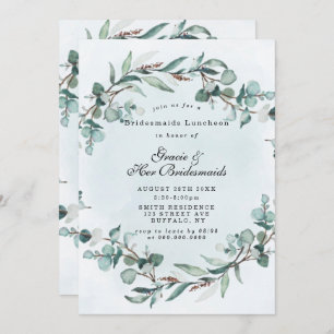 Bridesmaids Dusty Blue Greenery Invitations de déj