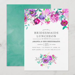 Bridesmaids floraux pourpre et menthe invitation d