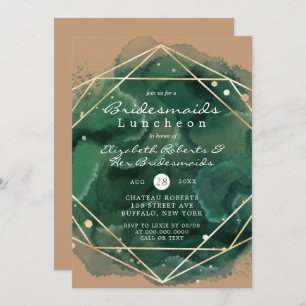 Bridesmaids Green Tan Gold Paint Luncheon Invitati