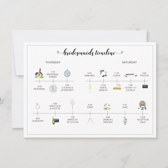 Bridesmaids Wedding Day Timeline of Events Program (Devant)