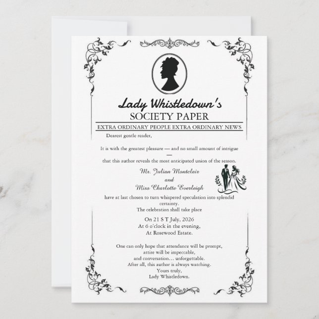 Bridgerton Wedding Invitation – Regency Style   (Devant)