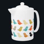 Bright Abstrait Birds Mid Century moderne Motif<br><div class="desc">Cette fabuleuse théière moderne du milieu du siècle présente des rangées d'oiseaux lumineux aux couleurs turquoise,  orange,  crème,  verte,  bronzée et noire. Cela ajoutera à votre décor de cuisine une touche colorée !</div>