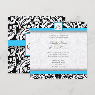 Bright Aqua Black Silver Wedding Invitations