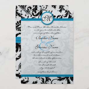 Bright Aqua Damask Faire-part de mariage 5 x 7