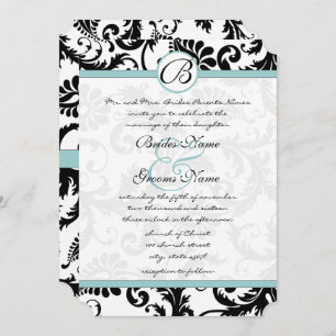 Bright Aqua Damask Faire-part de mariage 5 x 7