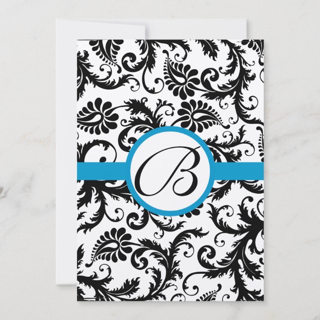Bright Aqua Damask Faire-part de mariage 5 x 7 (Dos)