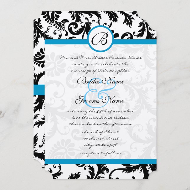 Bright Aqua Damask Faire-part de mariage 5 x 7 (Devant / Derrière)