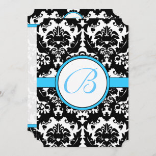 Bright Aqua Damask Heart Swirls Faire-part de mari