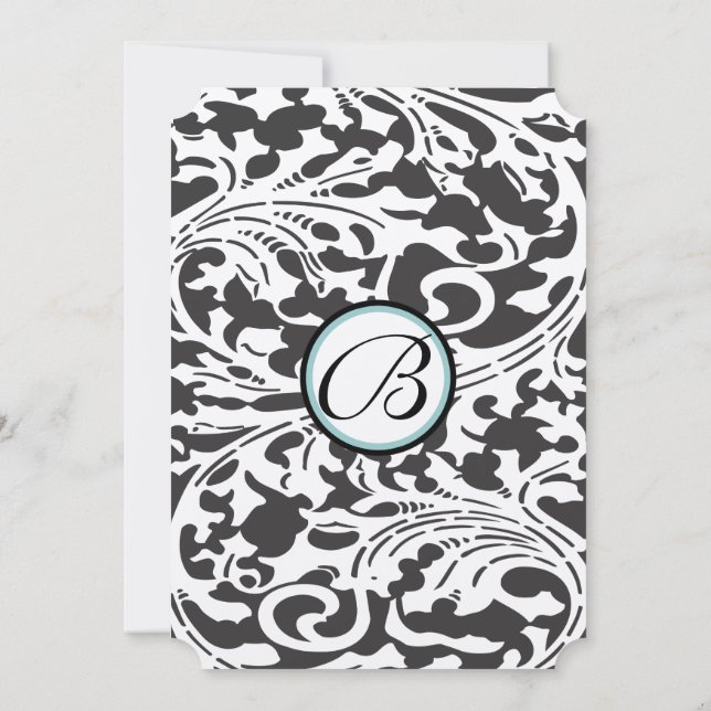 Bright Aqua Damask Leaf Faire-part de mariage (Dos)