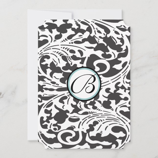 Bright Aqua Damask Leaf Faire-part de mariage (Dos)
