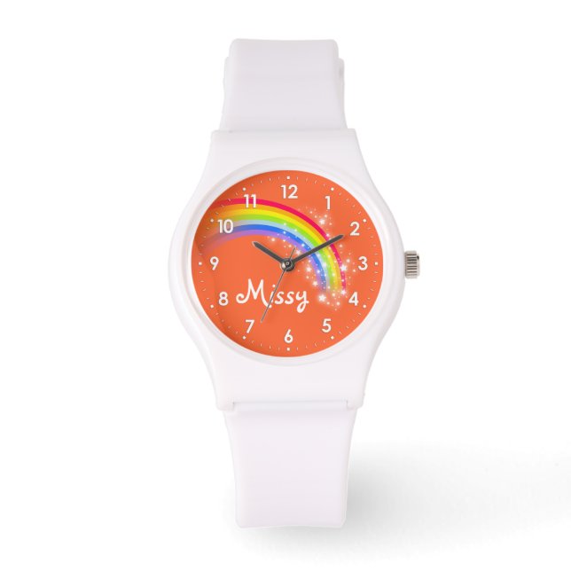 Bright arc-en-ciel orange nom poignet montre (Recto)