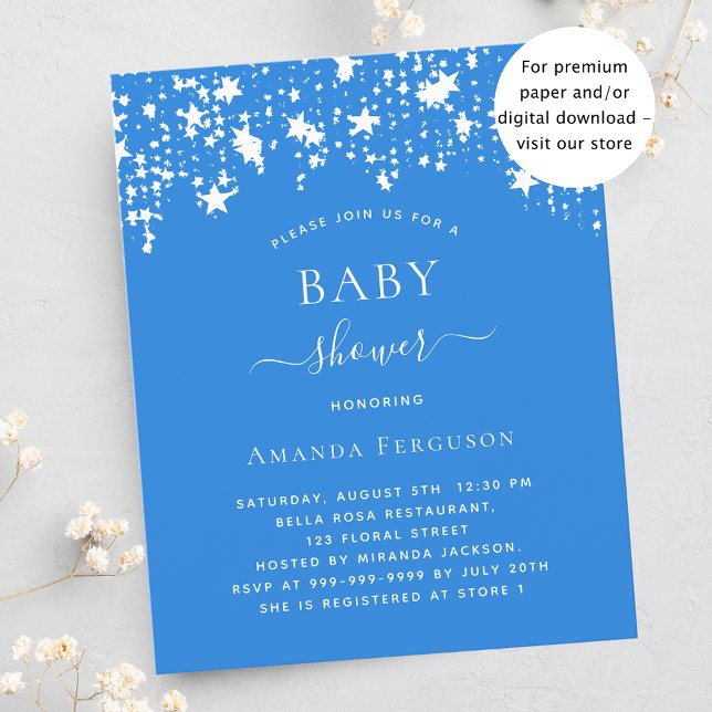 Bright blue star garçon baby shower invitation bud (Créateur téléchargé)