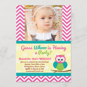 Bright Chevron Owl (Photo) Invitation d'anniversai