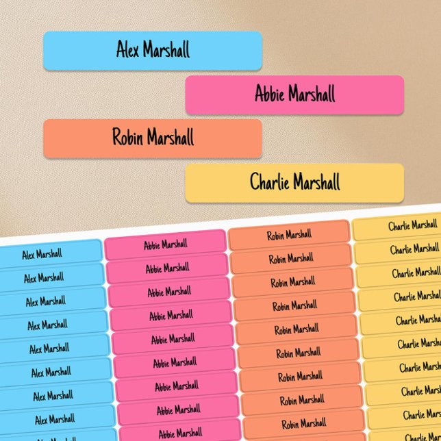 Bright Color Coded Kids Waterproof Nom Étiquettes (Waterproof Kids Name Labels in Bright Saturated Pastels by Darling & May)