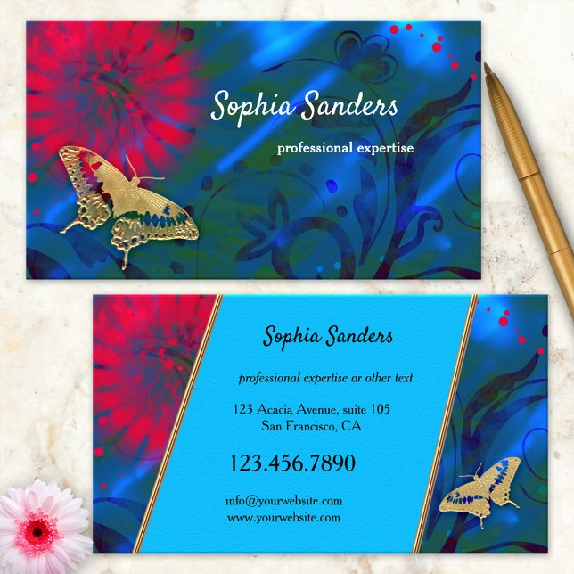 Bright Colorful Carte de visite de papillon artist (A modern artistic business card in bright colors with a butterfly)