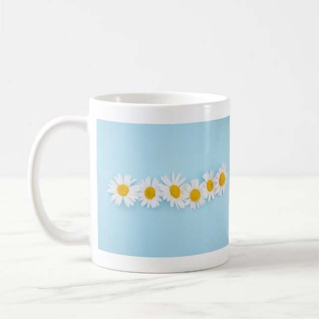 Bright Daisy Row on Sky Blue Mug (Gauche)