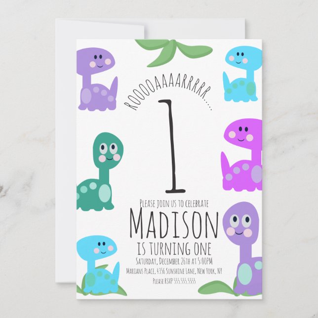 Bright Dinosaures Anniversaire Invitation (Devant)