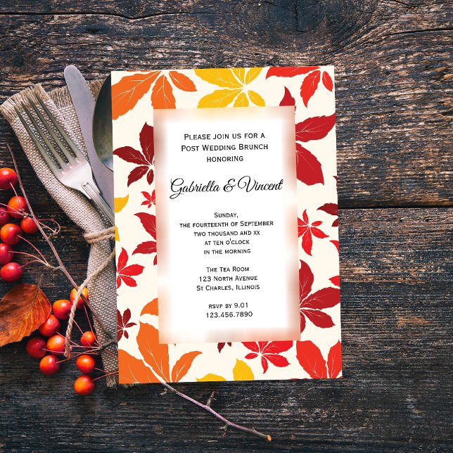 Bright Fall Leaves Post Mariage Brunch Invitation (Set the tone for your Autumn after marriage event with the Bright Fall Leaves Post Wedding Brunch.)
