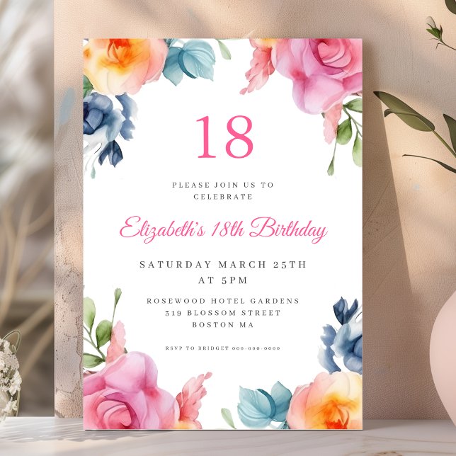 Bright Floral 18e anniversaire Invitation (Créateur téléchargé)