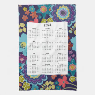 Bright floral 2024 mensuelle Calendrier serviette