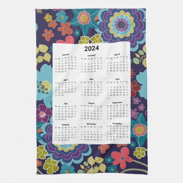Bright floral 2024 mensuelle Calendrier serviette  (Vertical)