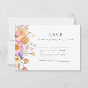 Bright Floral Botanical Moderne Mariage Carte RSVP