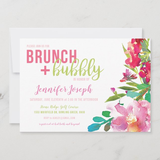 Bright Floral Brunch and Bubbly Invitation (Devant)